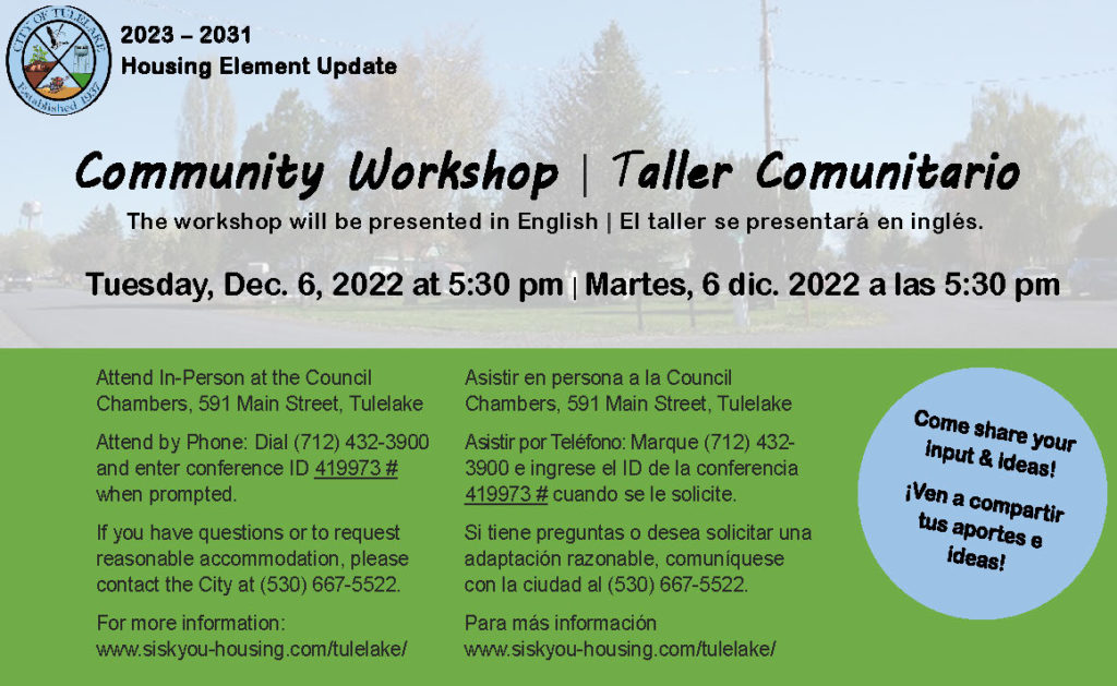 Tulelake Community Workshop Flyer